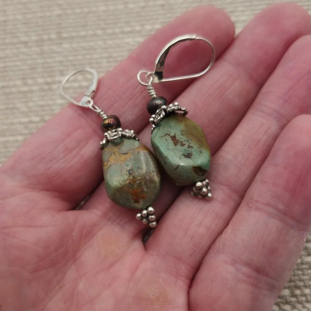 Sterling Silver Handmade Green Turquoise Earrings A3050